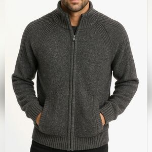 Marc Anthony Sweater Marled Gray Wool Blend Full Zip Cardigan Size M